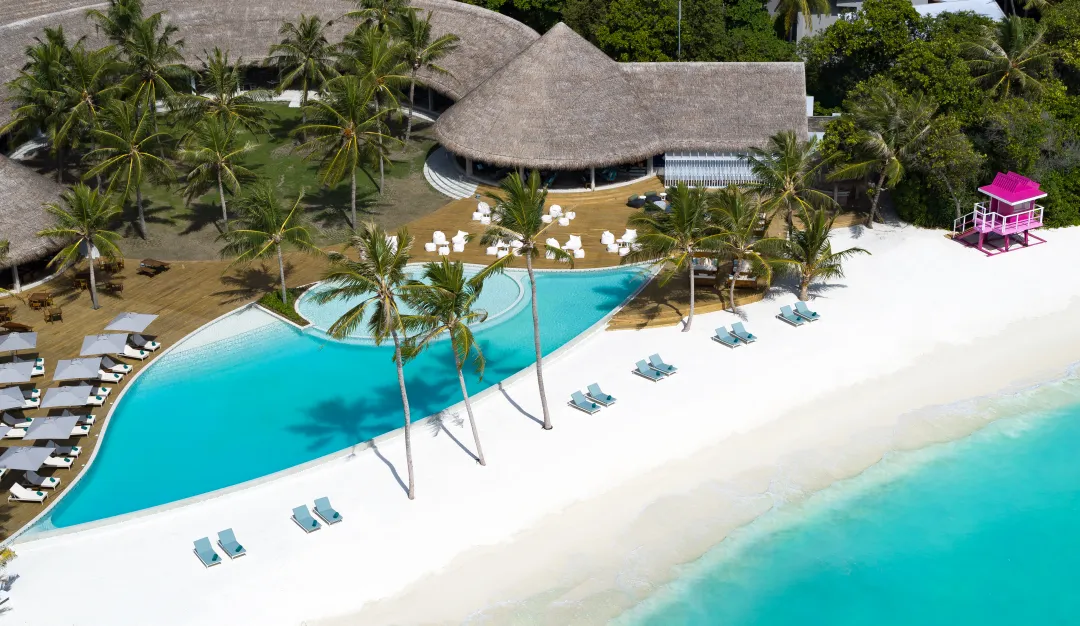 Ifuru Island Maldives - Pool and Social House Aerial View