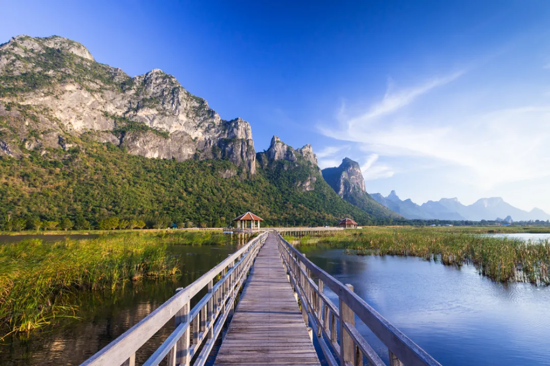 Wooden bridge over a lake