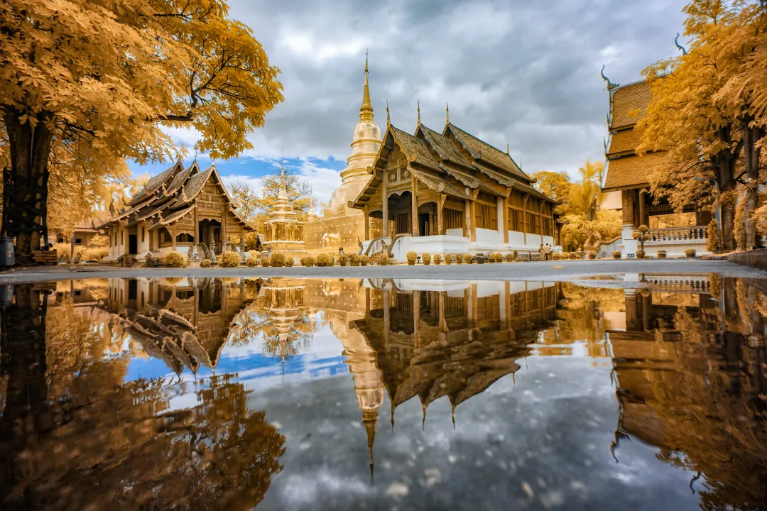 Wat phra sing temple after the rain 