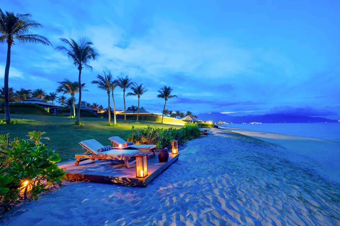 Fusion Resort Cam Ranh - Resort with Beach Lounge at Night