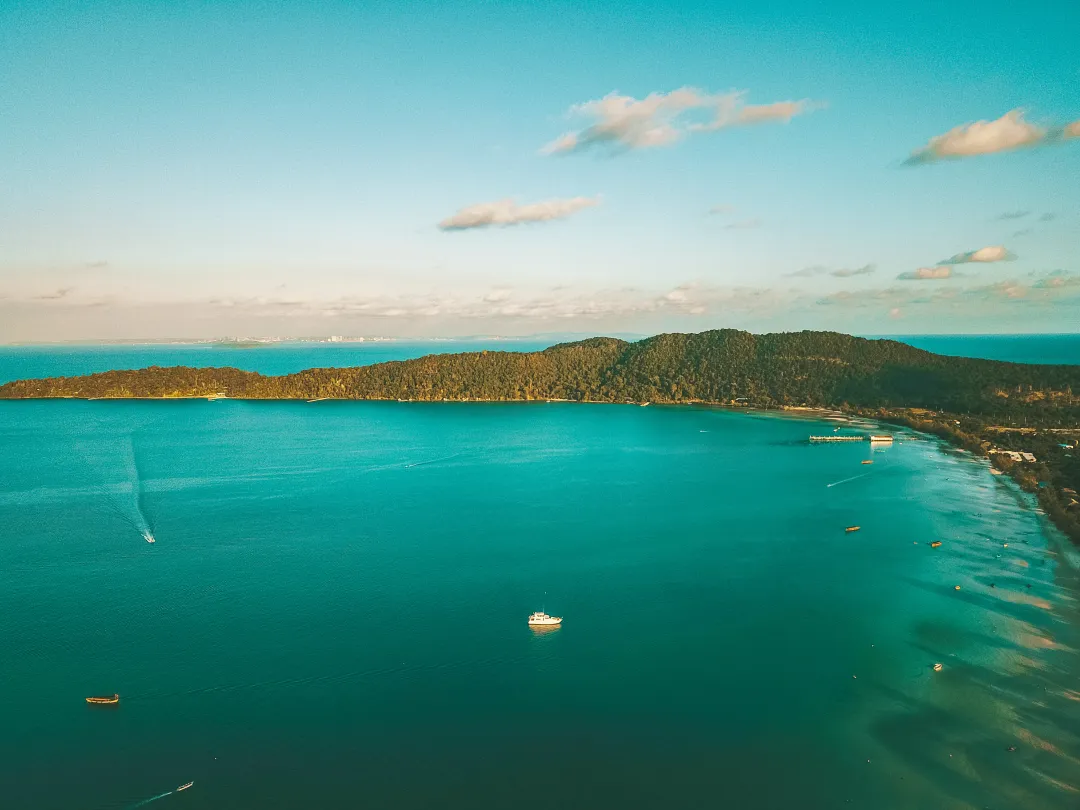 Aerial drone shot of aerial view in Koh Rong Sanloem Island, Cambodia.
