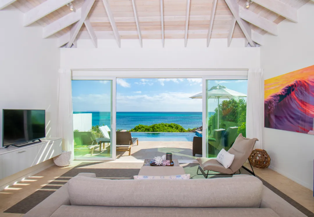 Two Bedroom Beachfront Villa Suite - Living Room with Beach View