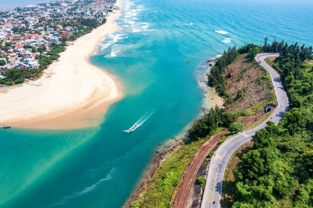 Aerial view of Lang Co bay and beach, Hai Van pass, Lap An lagoon, Hue, Vietnam.