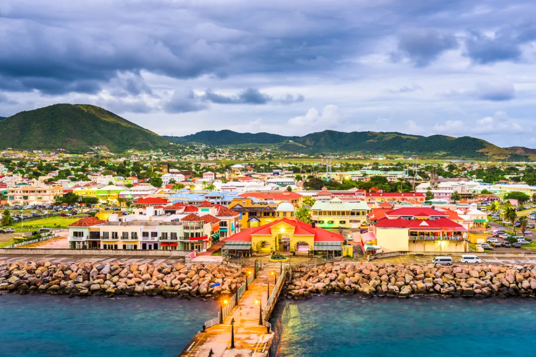 Basseterre St Kitts and Nevis town skyline at the port