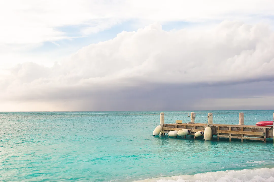 Perfect beach pier at caribbean island in Turks and Caicos
