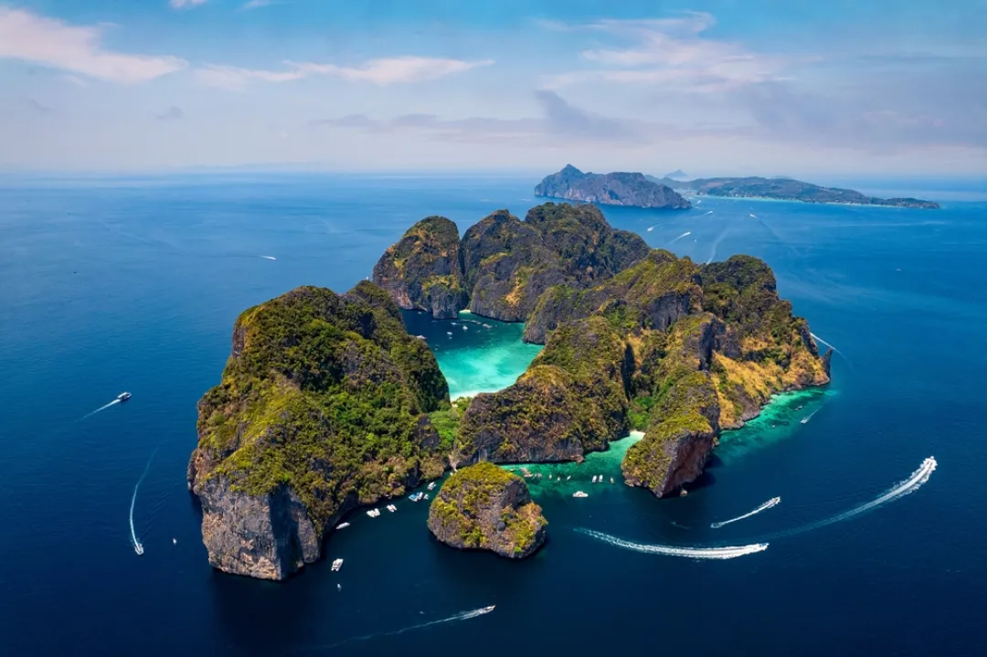 Aerial View Phi Phi Leh with Maya Bay 