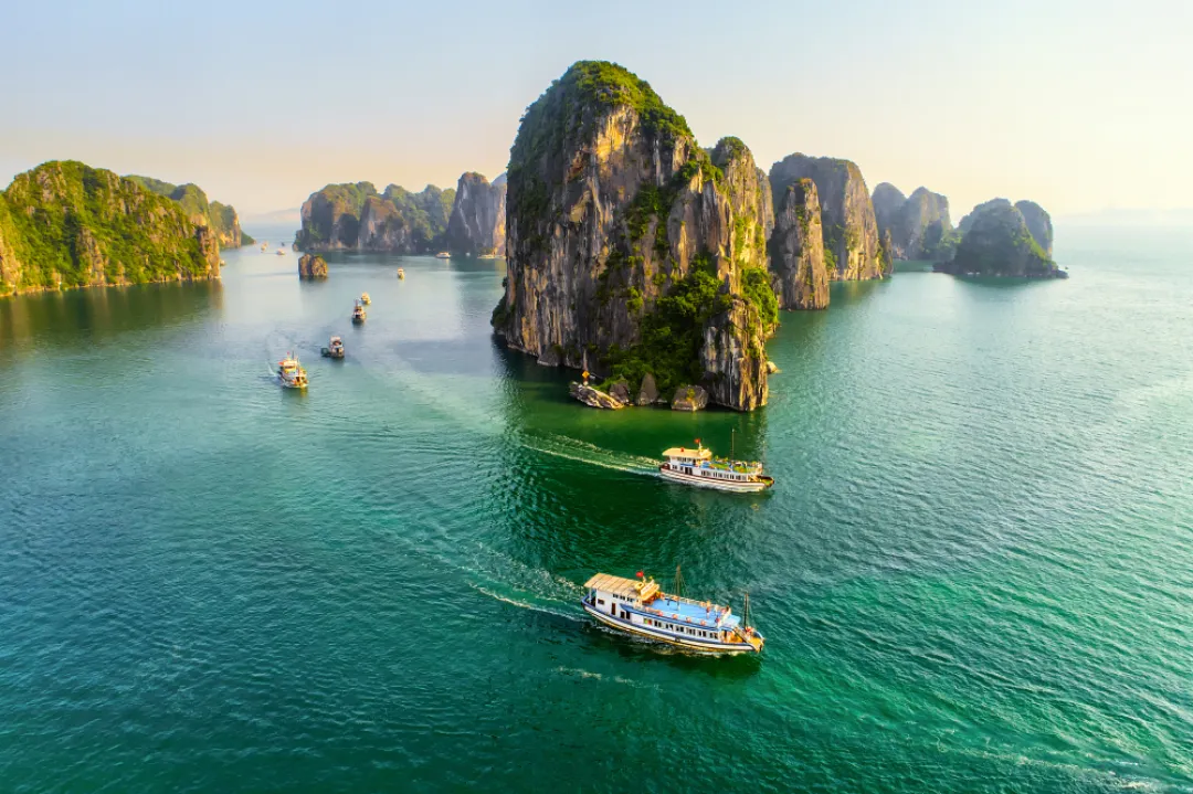Dreamy sunset landscape Halong Bay