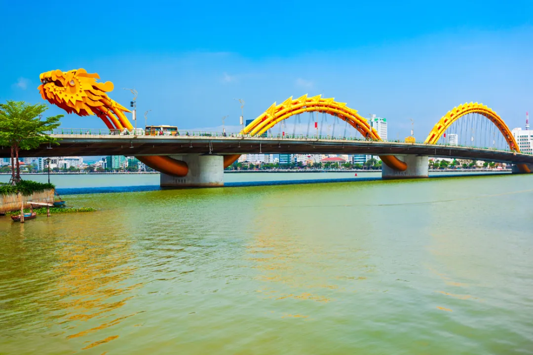 Danang Dragon bridge through Han river in Da Nang 