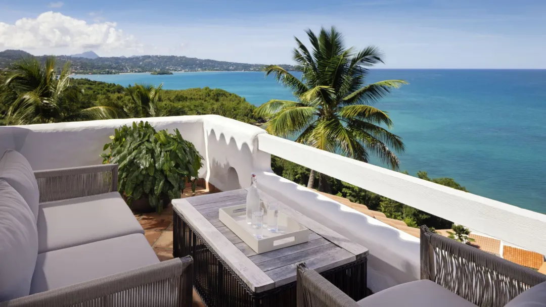 Hilltop Two Bedroom Villa with Pool - Balcony Lounge with Sea View