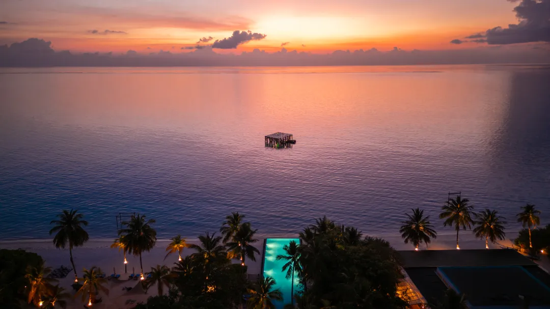 Fairmont Sirru Fen Fushi - Aerial View - Sunset