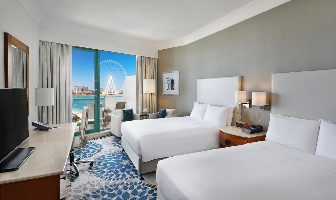Hilton Dubai Jumeirah Beach - Two Queen Deluxe Rooms with Ain Dubai and Sea View