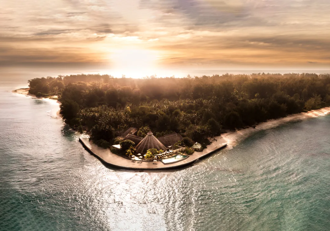 Denis Private Island_Aerial View Sunset