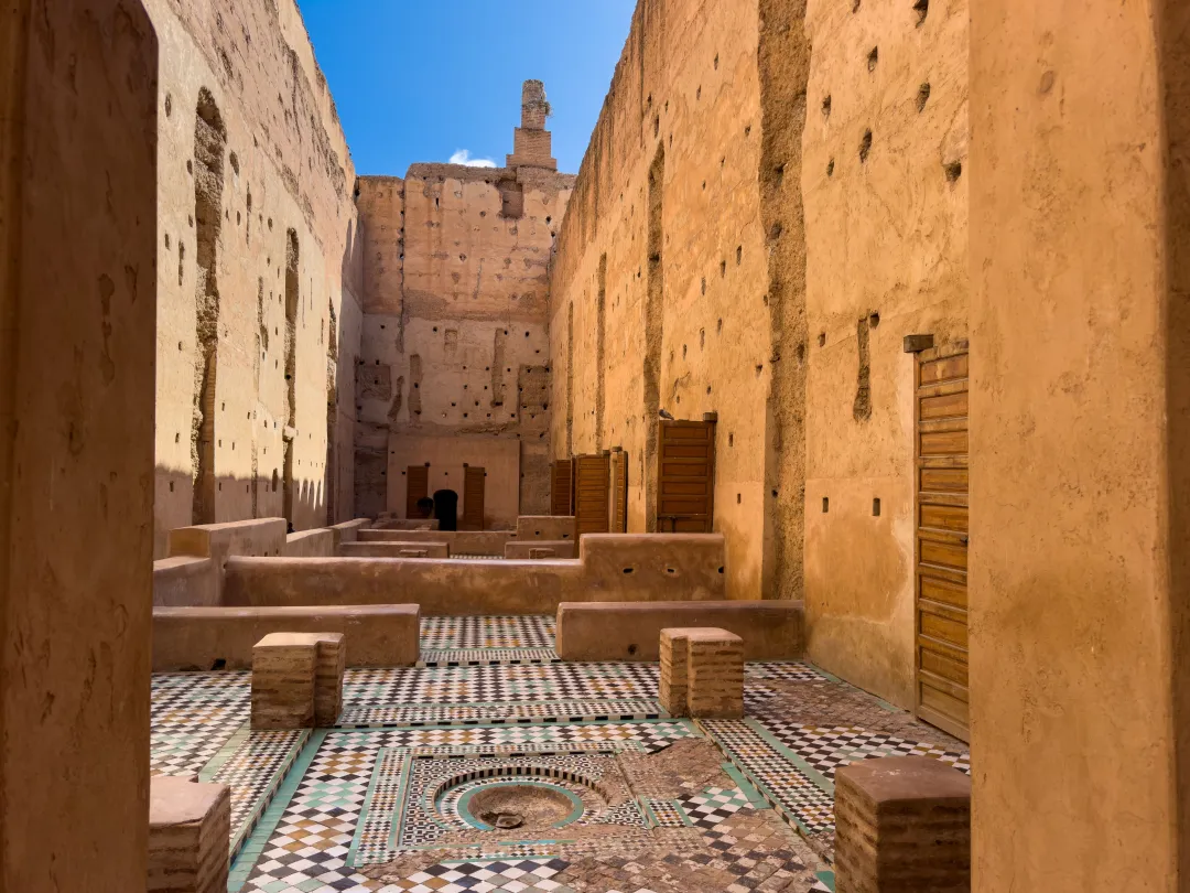 Interior view of El Badi Palace ruins in Marrakech