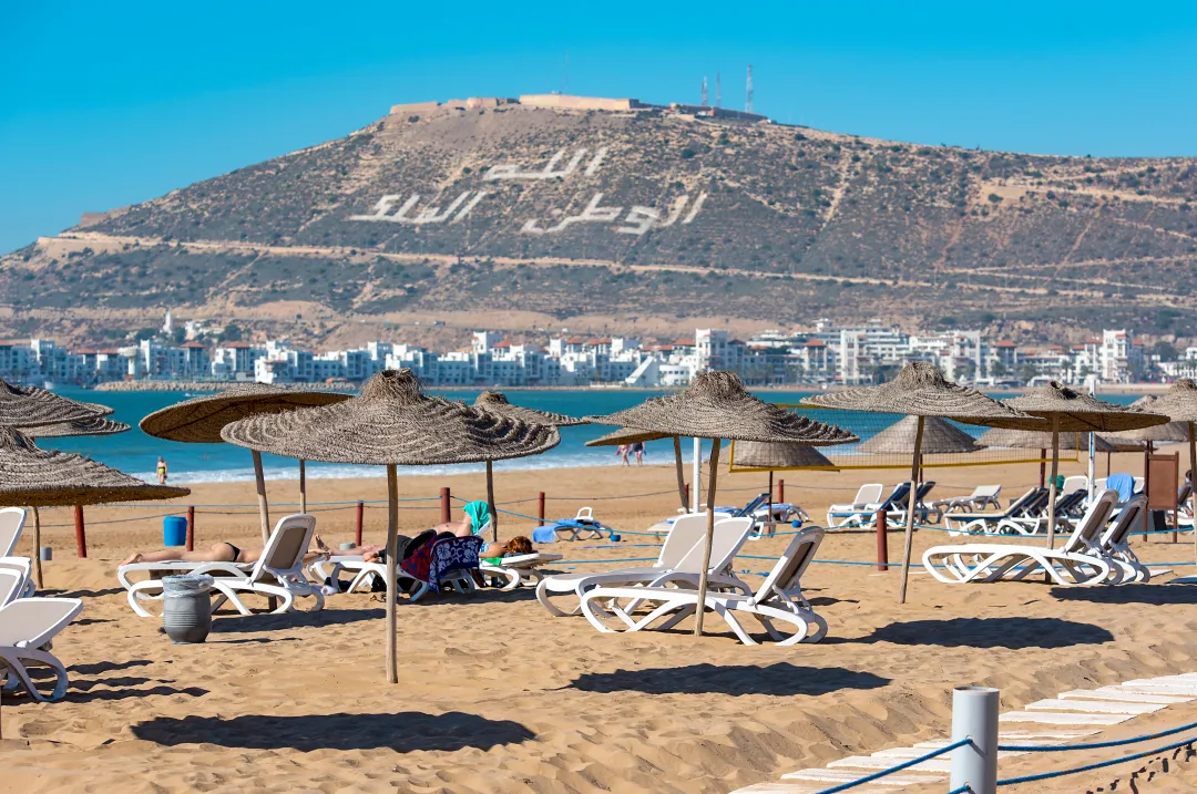 Sand Beach and Atlantic Ocean in Agadir Morocco
