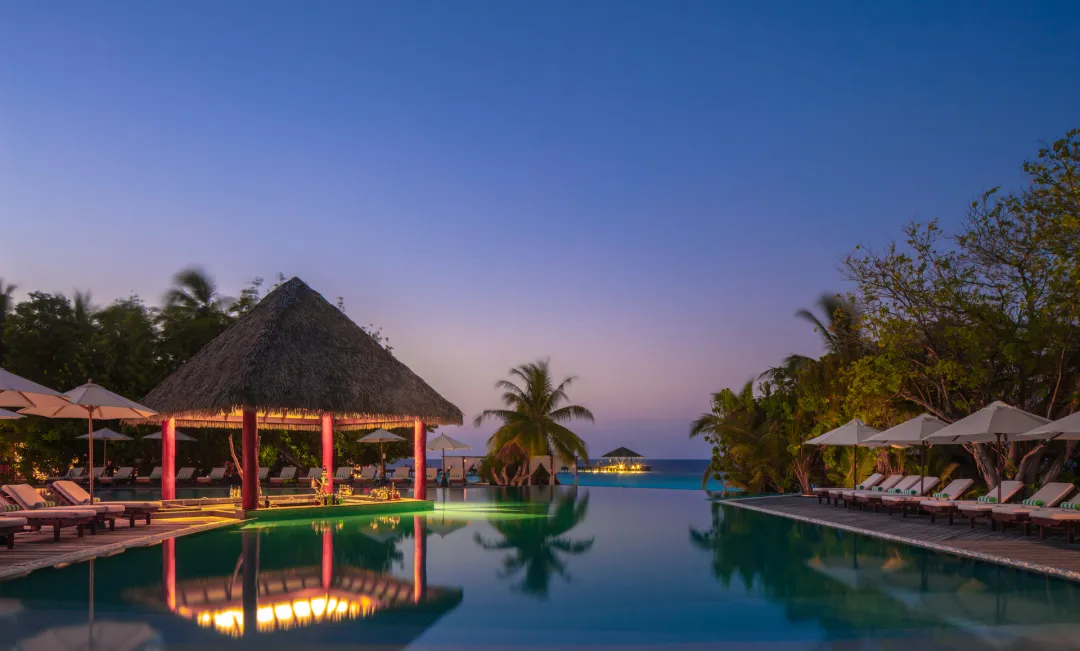 Adaaran Select Meedhupparu  - Pool View After Sunset