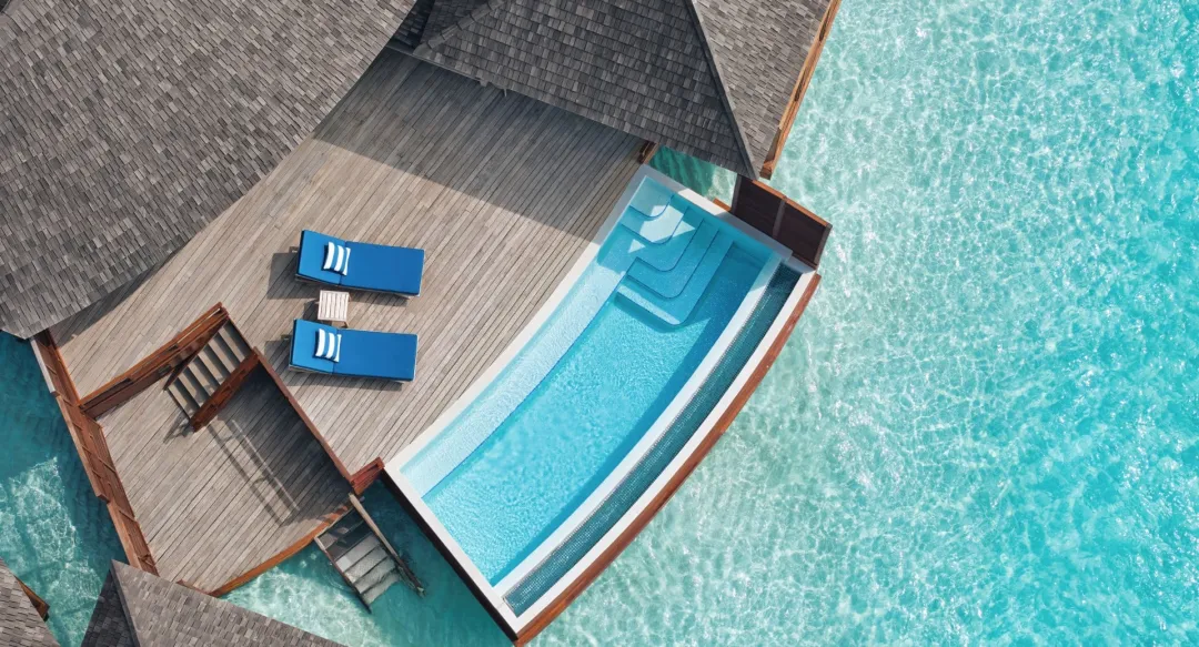 Anantara Dhigu Maldives Resort - Over Water Pool Aerial View