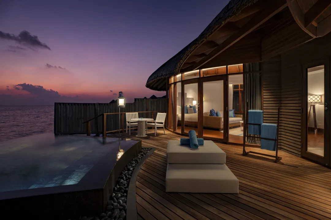 Water Villa -Terrace Lounge with Sea View at Night