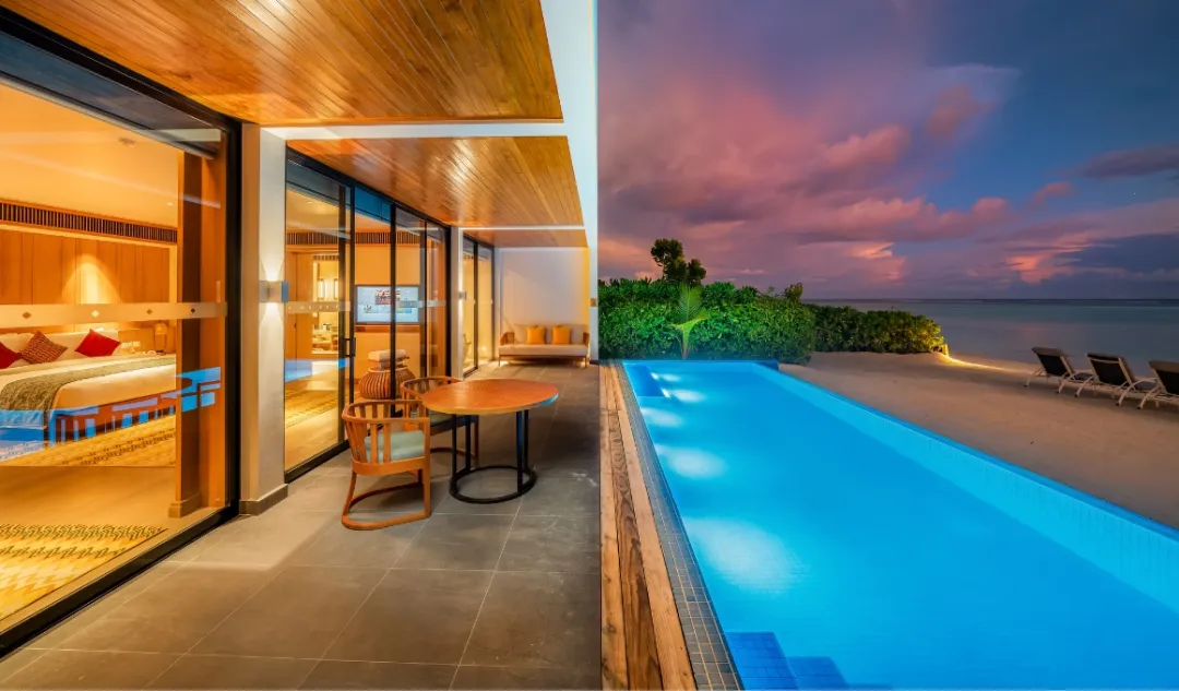 Two-Bedroom Beach Residence with Private Pool - Villa Over View at Night