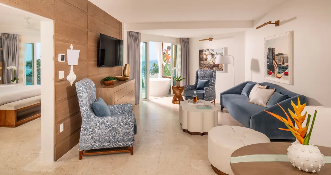 Mammee Bay Oceanview One Bedroom Butler Suite with Balcony Tranquility Soaking Tub - O1B - Seating Aeria