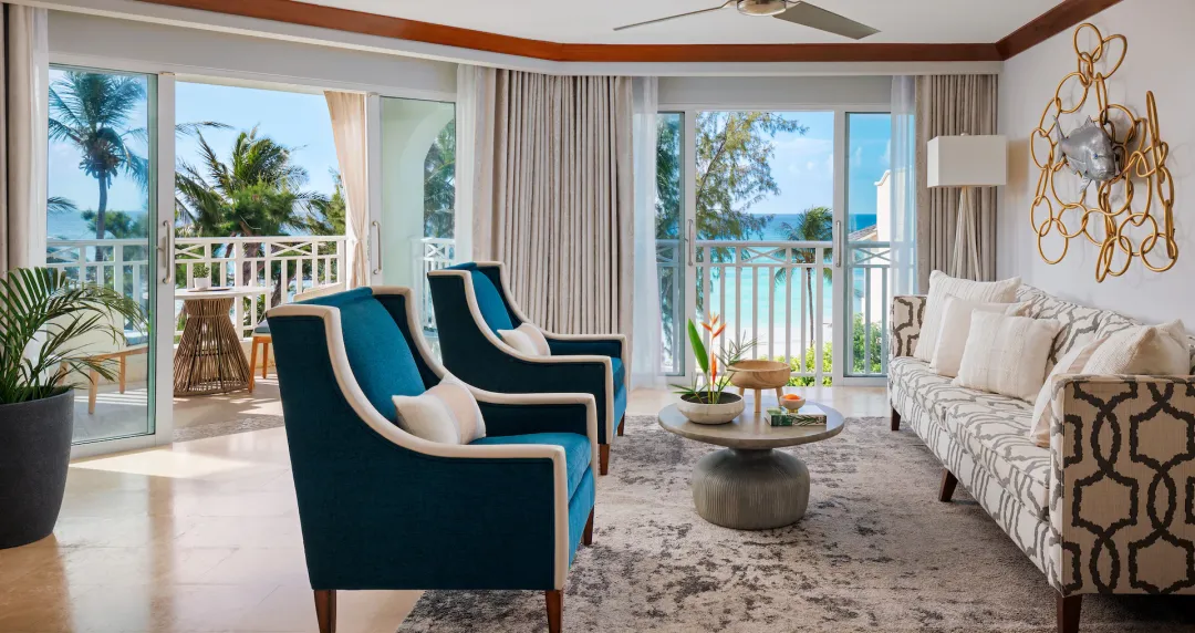 Beachfront One Bedroom Butler Suite with Balcony Tranquility Soaking Tub - O1B - Living Room