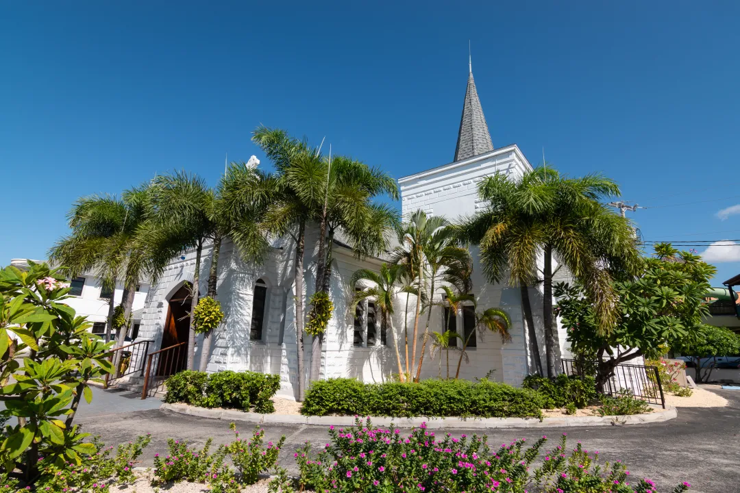 Church in the centre of downtown George Town, Grand Cayman.