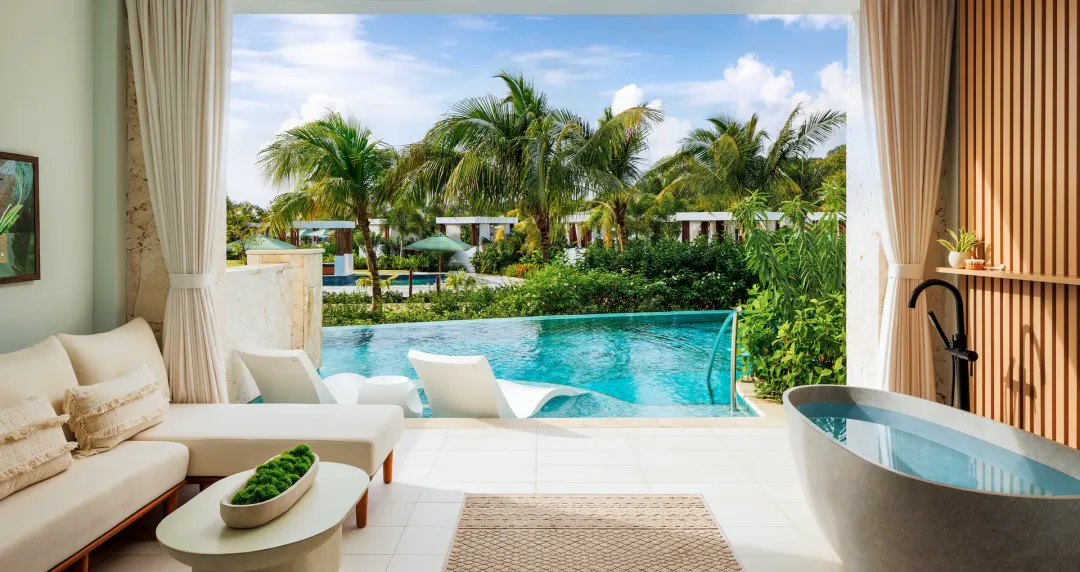 Sandals Saint Vincent and The Grenadines - Lady Palm Club Swim-up Suite with Media Room and Patio Tranquility Soaking Tub - Direct Pool Access