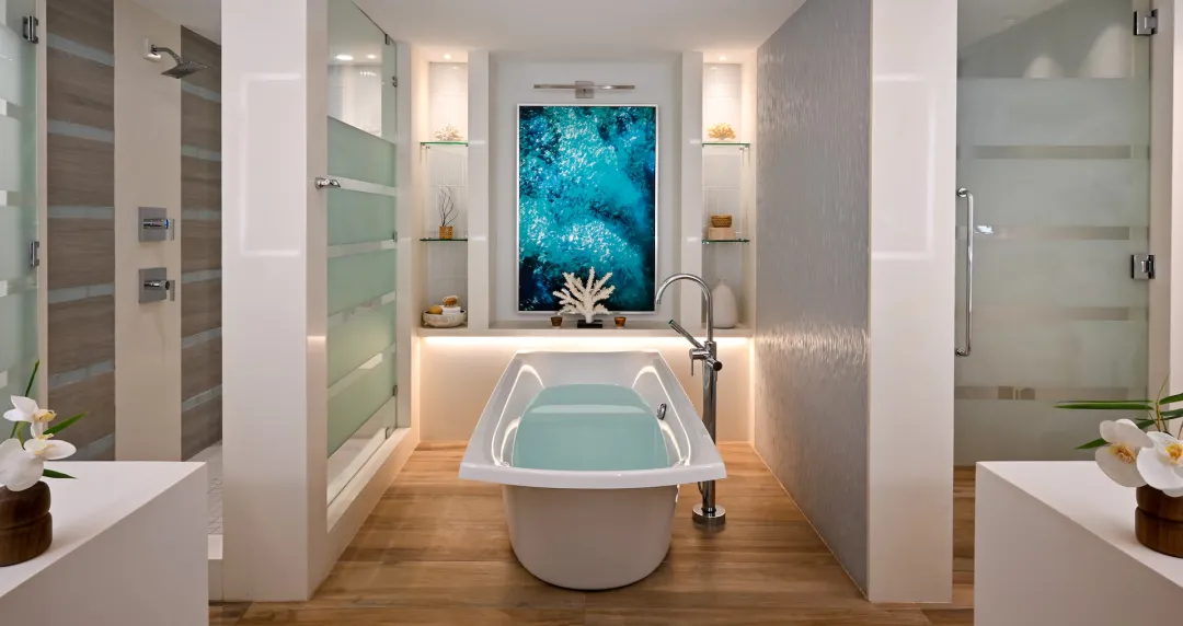 Beachfront Prime Minister One Bedroom Butler Suite with Private Pool and Patio Tranquility Soaking Tub - Bathroom