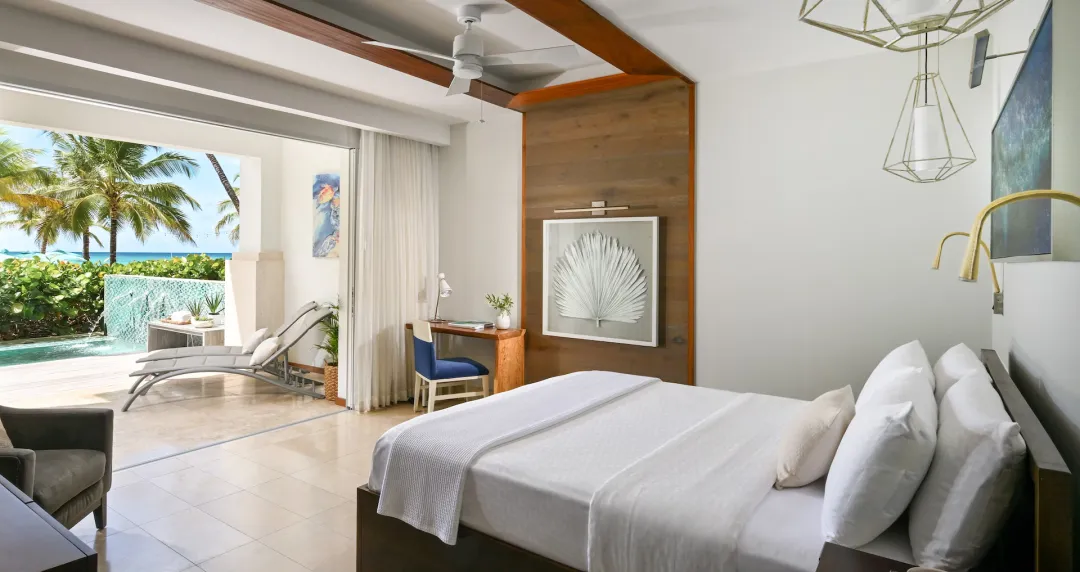 Beachfront Prime Minister One Bedroom Butler Suite with Private Pool and Patio Tranquility Soaking Tub - Bedroom