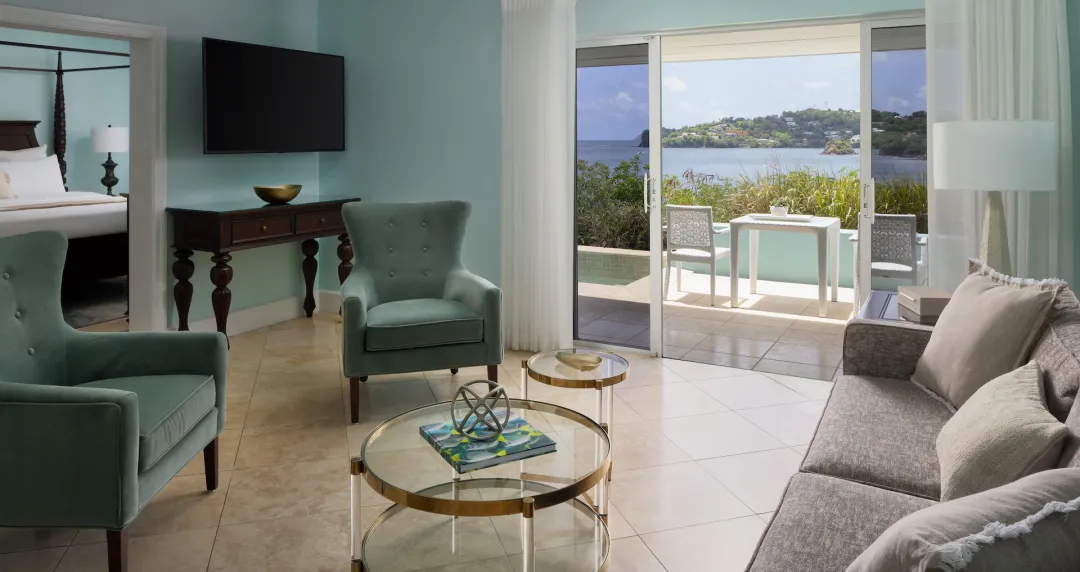 Sunset Bluff Honeymoon Oceanfront One Bedroom Butler Villa Suite with Private Pool - Living Room
