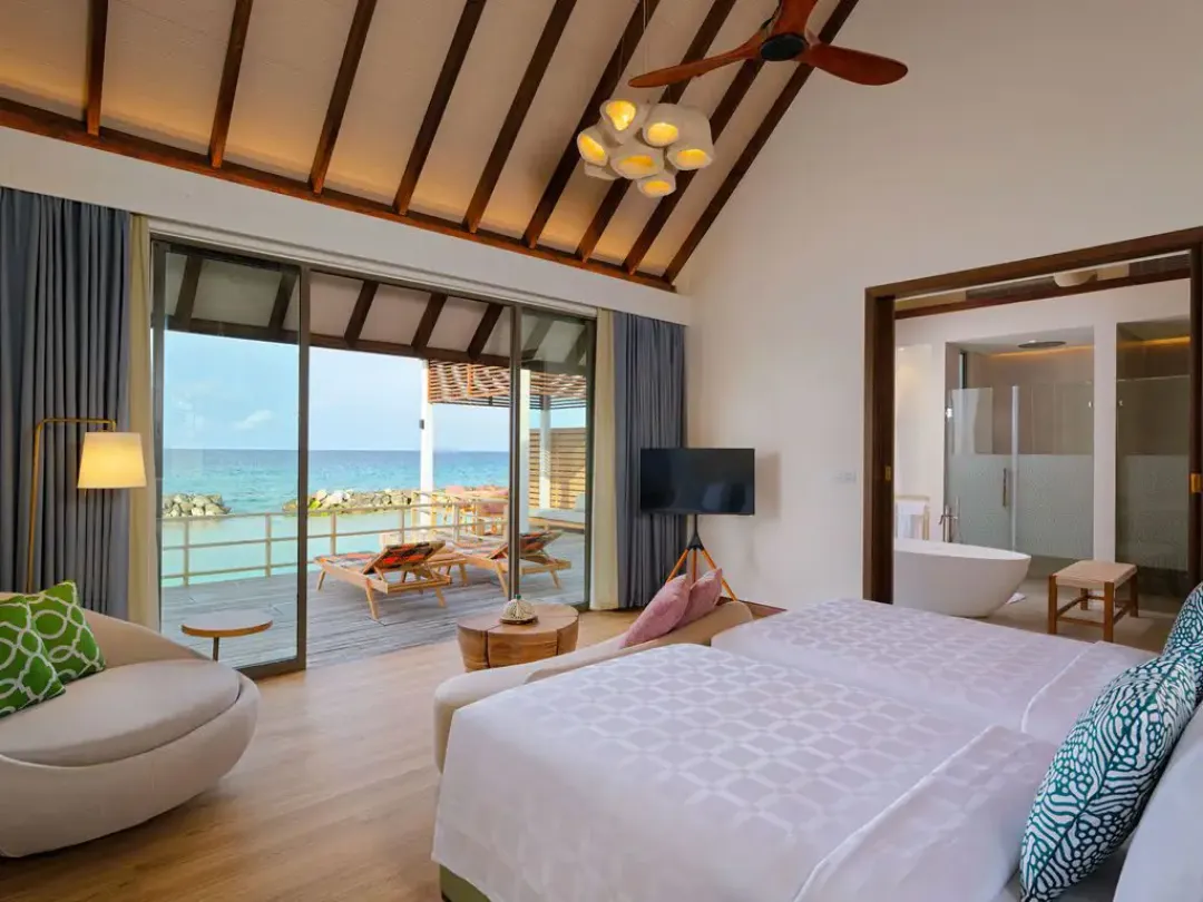 Odysseys Travel - Meyyafushi Maldives - Two Bedroom Semi Ocean Pool Villa - View from Twin Beds