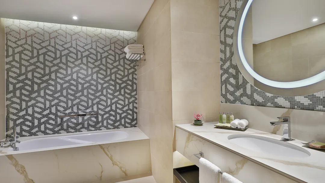 Odysseys Travel - Hilton Doha The Pearl - Rooms - Deluxe One Bedroom Suite Sea View Balcony - Bathroom