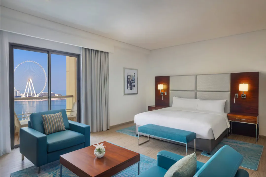 Odysseys Travel - Hilton Dubai The Walk - King Executive Room with Sea View and Balcony - Bedroom