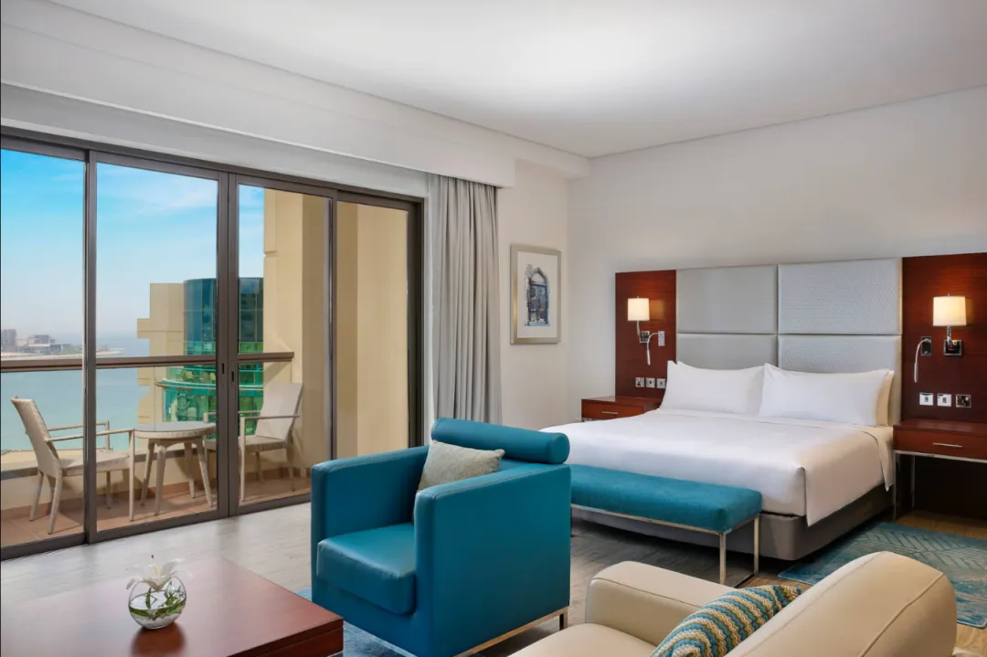 Odysseys Travel - Hilton Dubai The Walk - King Junior Suite with Sea View and Balcony - Bedroom