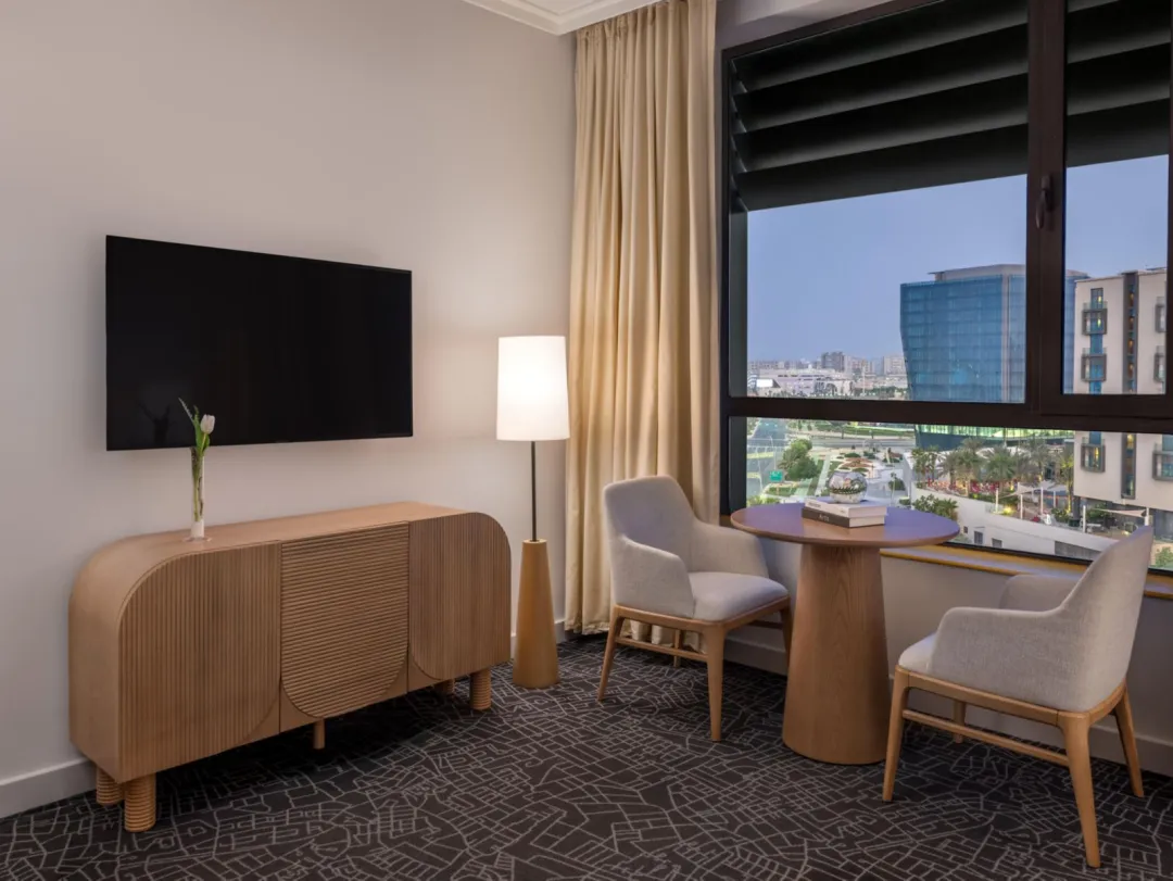 Odysseys Travel - Yas Plaza Bay - One King Deluxe Family Suite Plaza View - Bedroom