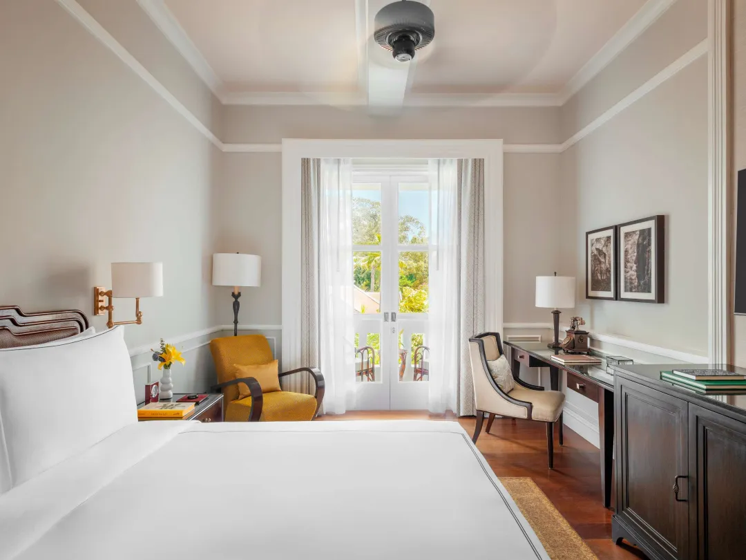 Odysseys Travel - Raffles Grand Hotel d'Angkor - Rooms - State Room Pool View - Bedroom (King)
