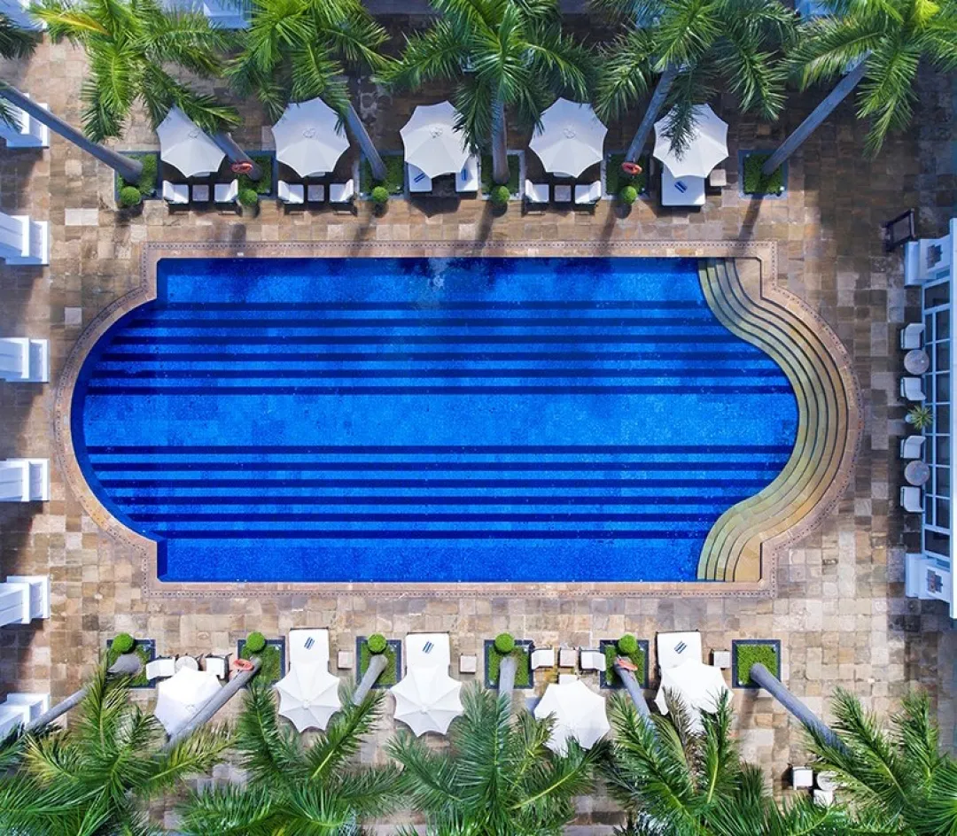 Odysseys Travel - Indochine Palace Hue - Swimming Pool Aerial View