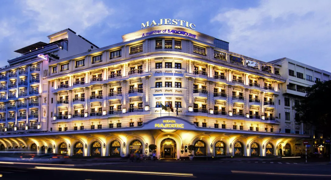 Odysseys Travel - Hotel Majestic Saigon - Exterior at Dusk